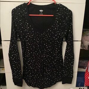 Old Navy Black and White Fitted Buttoned Blouse